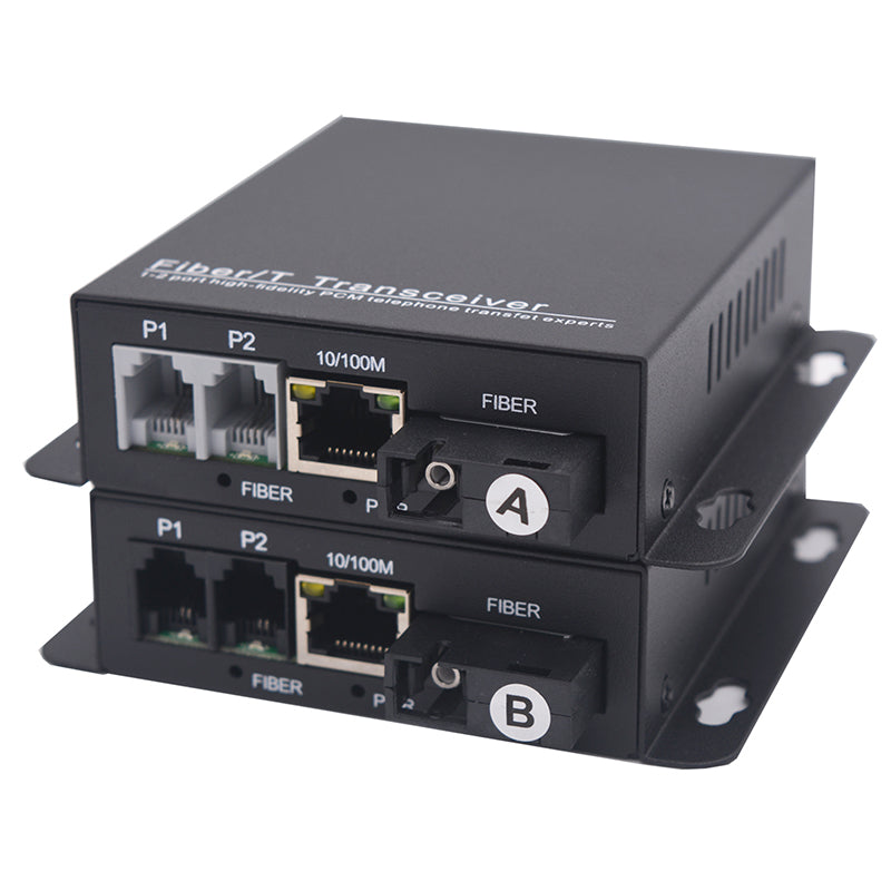 POTS Telephone and 100Mbps Ethernet over Fiber Converters 1 Set - PBX Phone Lines POTS Over Fiber Optic,Single Mode 20Km and Multimode 500m, Support Called id, Ring and Fax