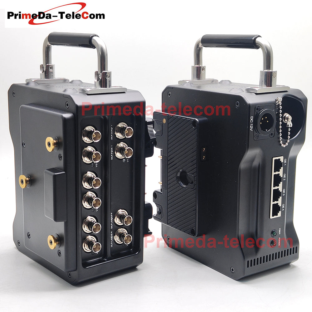 Professional Broadcast Protable BIDI 12G-SDI Video 4 Gigabit Ethernet over Fiber Optic Extender Media Converter ST Singlemode fiber up 10Km No delay Uncompressed Transmission 4 pin Canon DC12V Power -Equipped with Anton-Bauer