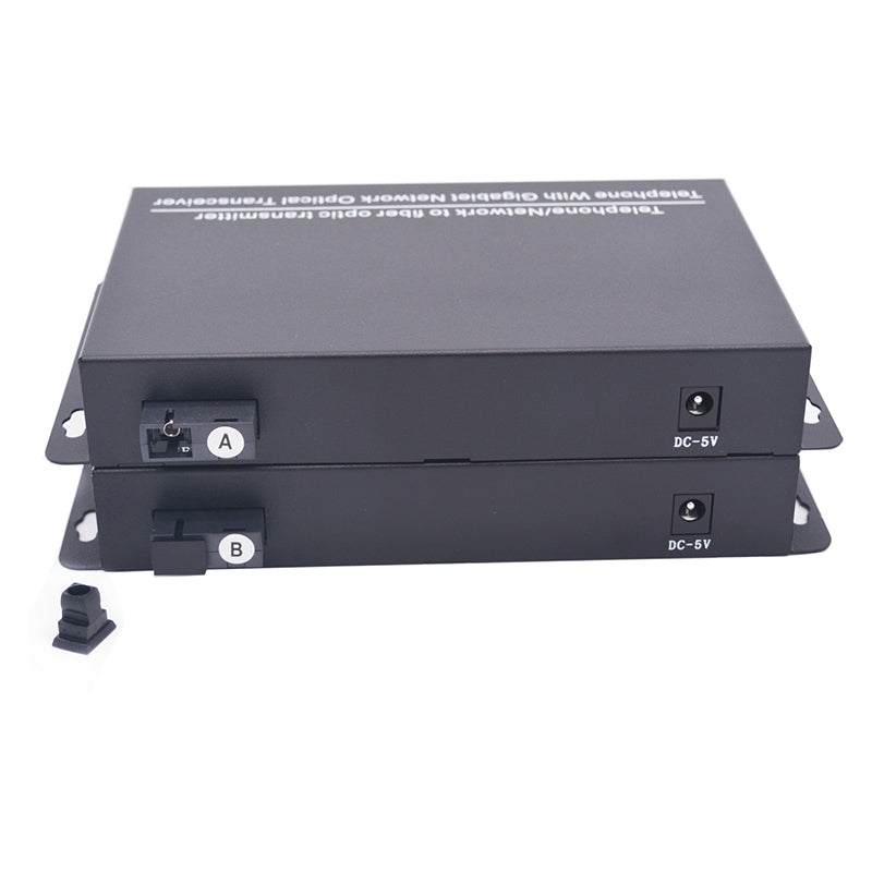 POTS RJ11 Telephone Over Fiber Optic Converters, Gigabit Ethernet RJ45 over Fiber extender 1 Set- SC Singlemode 20Km and Multimode 500m