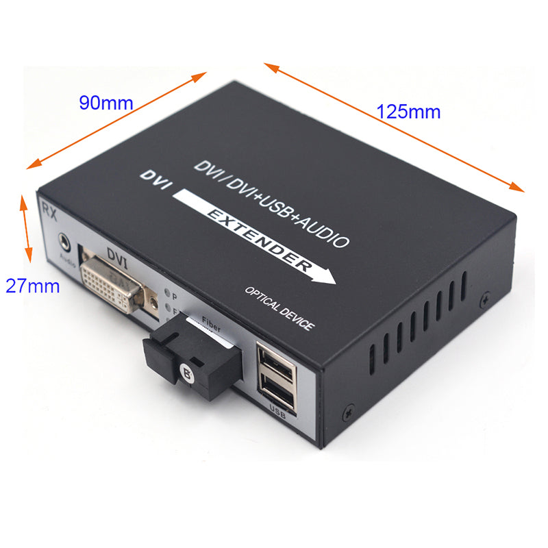 DVI video over Fiber Optic Extender with KVM USB and Stereo 3.5mm Audio, 1080P Full HD DVI Audio Video optical converters,SC Singlemode single fiber Up to 20Km(12.4mi) A set