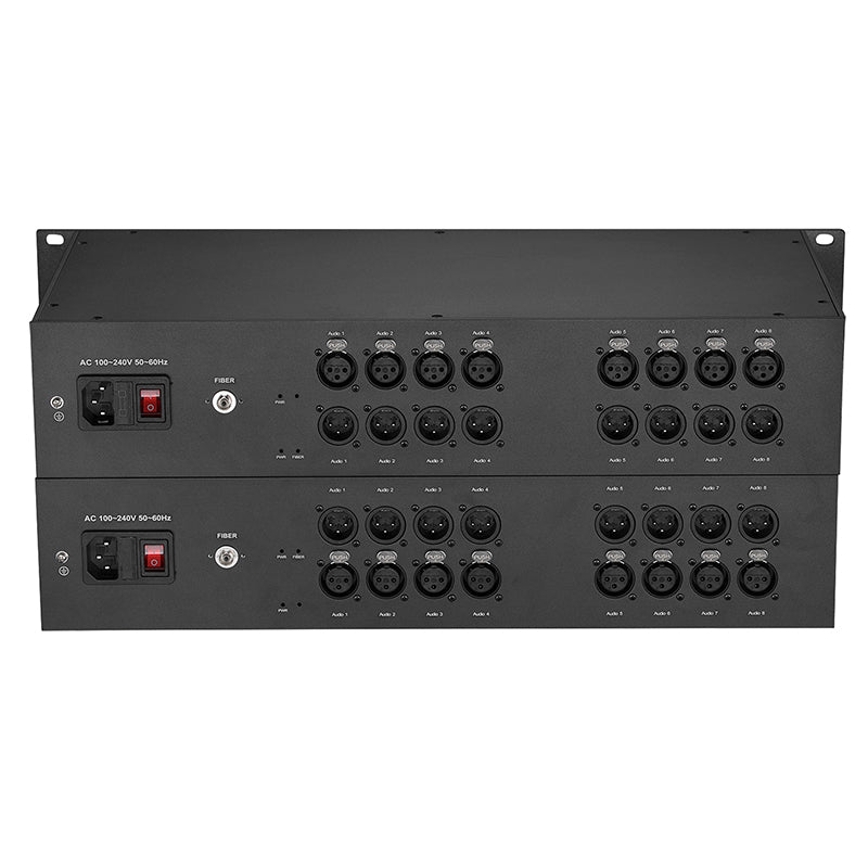 8 Bidirectional XLR Balanced Audio Over Fiber Optic Extender 2U Rack mount- FC/LC/ST Singlemode Fiber up 20Km Uncompressed No delay Professional grade Crystal Clear Sound