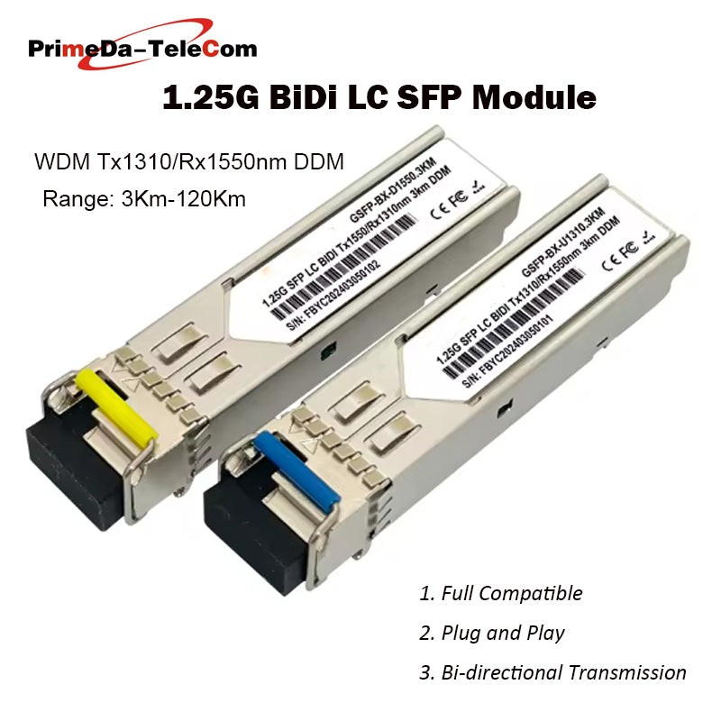 SFP BiDi LC WDM Transceiver Module 1.25G Tx1310/Rx1550nm 3km/10km/20km DDM Compatible for TP-Link,Miktotik/Zyxel Ethernet Switch