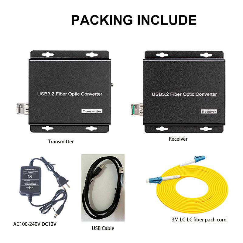 4 Ports USB3.2 Extender over Fiber Optic, 250M by Singlemode fiber, USB3.0 to SFP Fiber converter, 10G SFP include, A set