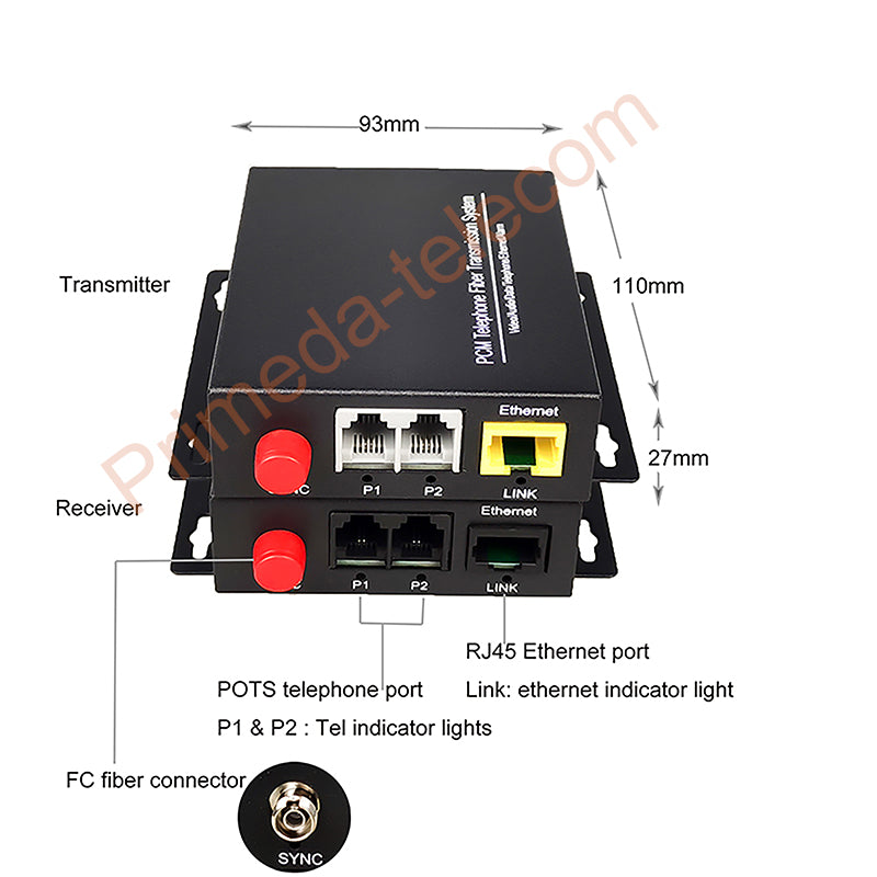 2 channels POTS Telephones and Ethernet over Fiber optic Media Converters Extenders High quality 1 set