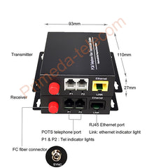2 channels POTS Telephones and Ethernet over Fiber optic Media Converters Extenders High quality 1 set