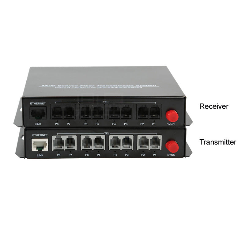 8 Channel POTS Telephone and RJ45 Ethernet over Fiber Optic Extenders 1 Set ,PBX FXO/ FXS phone fiber converters FC Singlemode single fiber 20Km Support Called Id Ring And Fax