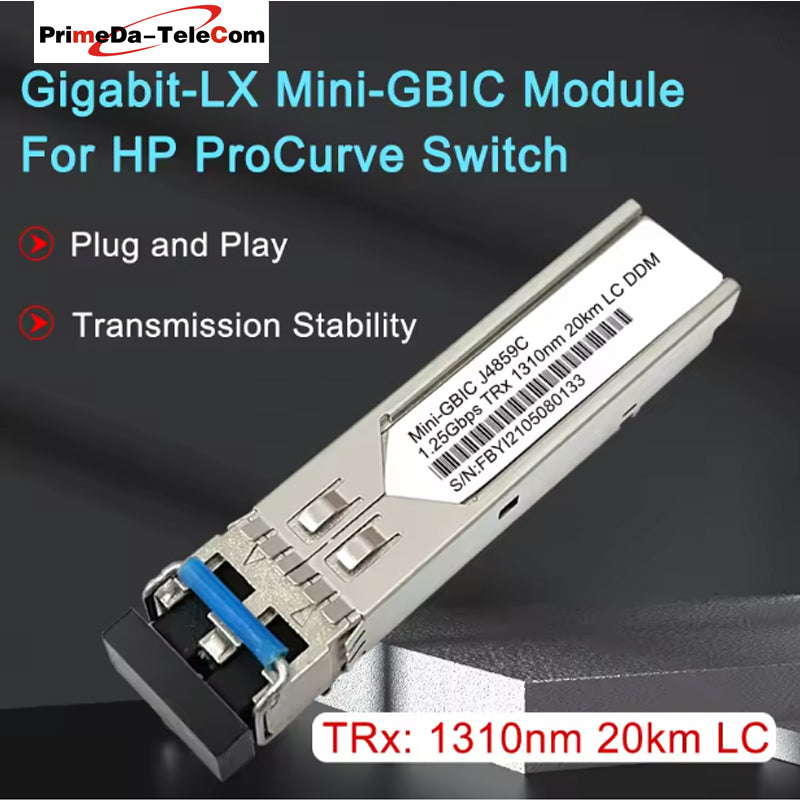 Gigabit SFP Module 1000BASE-LX 1310nm 20km Duplex LC SMF J4859C/J4859A/J4859B Optical Transceiver Compatible HPE/Aruba J4859D
