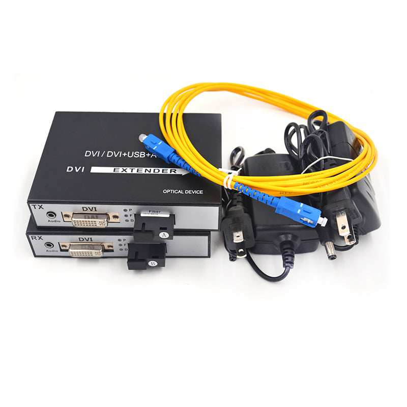 DVI over Fiber Optic Extender with 3.5mm audio, 1080P Full HD DVI Audio Video optical converters,SC Singlemode single fiber Up to 20Km(12.4mi). A set