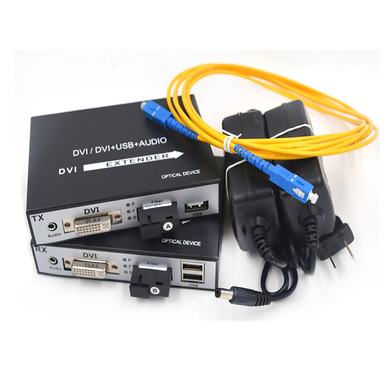 DVI video over Fiber Optic Extender with KVM USB and Stereo 3.5mm Audio, 1080P Full HD DVI Audio Video optical converters,SC Singlemode single fiber Up to 20Km(12.4mi) A set