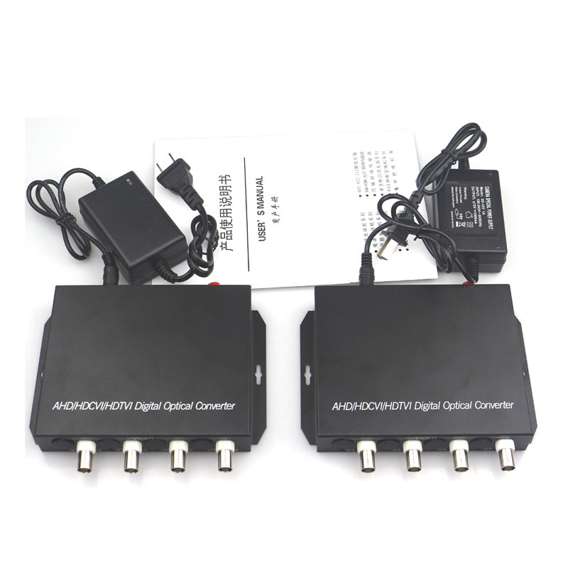 4 port 2MP Video over fiber Extenders Uncompressed Lossless, Fiber video converters FC Singlemode up 20Km, support 1080p 960p HD TVI CVI AHD and analog Cameras ,A set