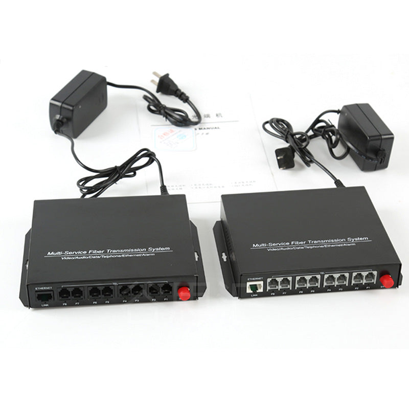 8 Channel POTS Telephone and RJ45 Ethernet over Fiber Optic Extenders 1 Set ,PBX FXO/ FXS phone fiber converters FC Singlemode single fiber 20Km Support Called Id Ring And Fax