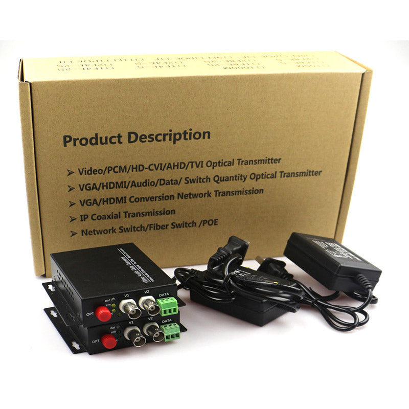 2 port Analog video fiber converters A set. PAL NTSC SECAM video over fiber extenders, FC Singlemode up 20Km for Video monitoring Security Systems and more