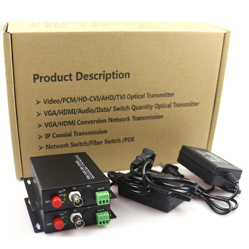 1 port Analog video fiber converters A set. PAL NTSC SECAM video over fiber extenders, FC Singlemode up 20Km for Video monitoring, Security Systems and more