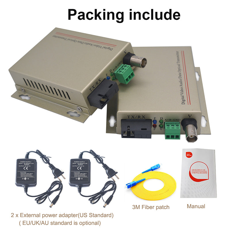 1 Port Video over Fiber Optic Converters with RS485 data for PTZ, A set,Optical SC, Singlemode and Multimode. Support Analog camera PAL, NTSC, SECAM
