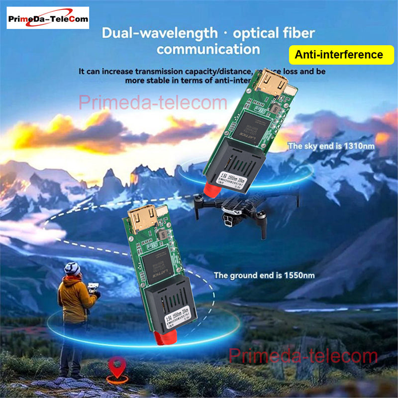 1 HDMI Video 1 TTL UART SBUS over Fiber Optic Converter Optical Module Sky unit TX 1310nm/ Ground RX 1550nm FC Singlemode up 20Km-80Km High Speed TTL up 460Kbps Anti-interference for fpv drone remote control