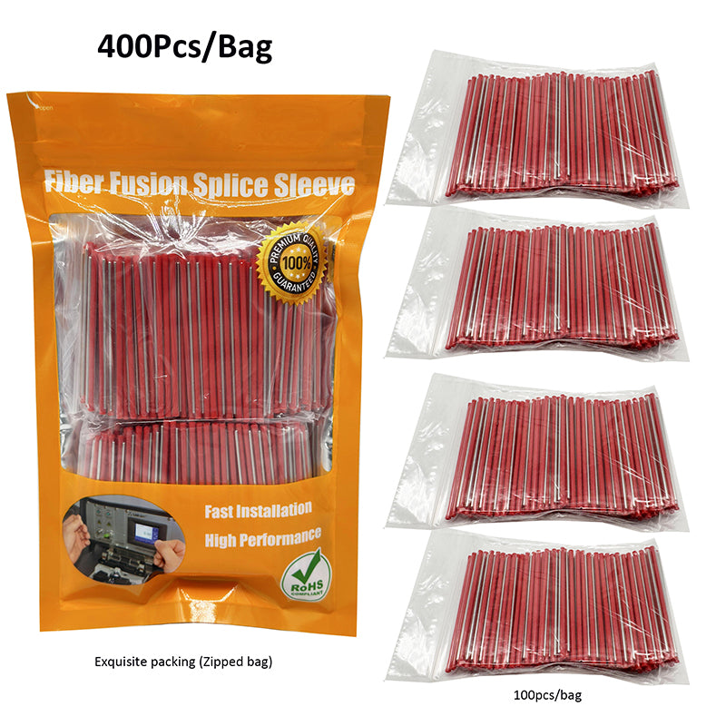Preshrunk Dia 2.4mm Fiber Optic Fusion Splice Sleeves 60mm Red,Heat Shrink tube- Pack of 400 Pcs