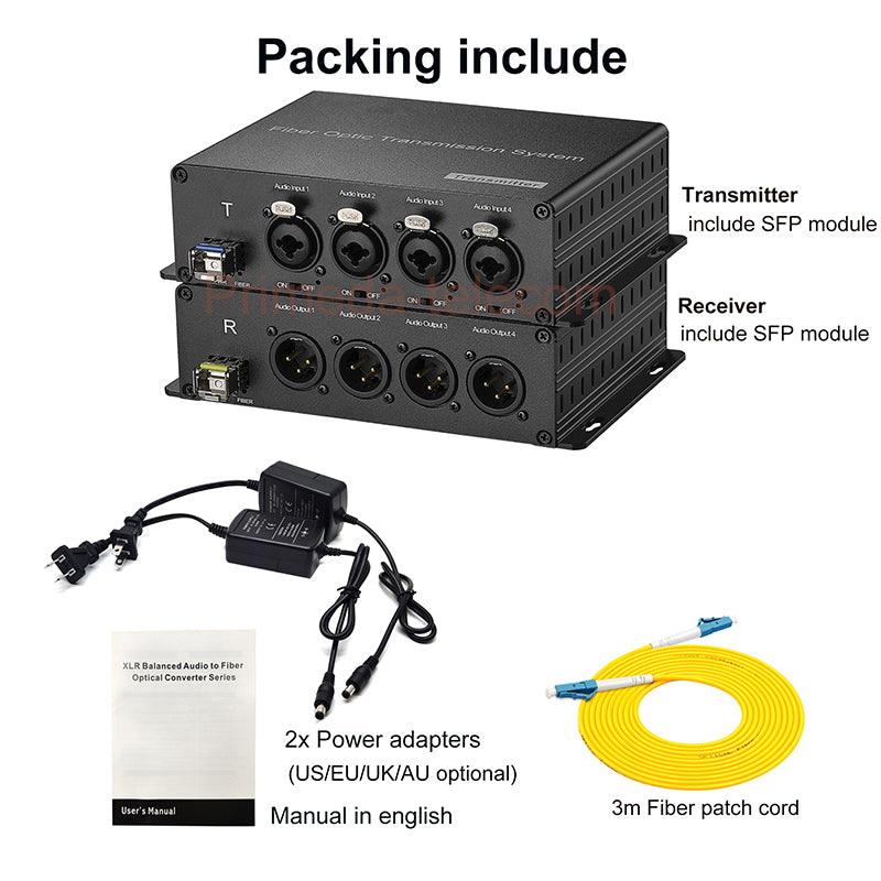 4/8 channel 48V Phantom XLR Balanced Audio to Fiber optic Extender Adapter LC Single-mode single fiber 20Km SFP include Uncompressed Professional Crystal Clear Sound