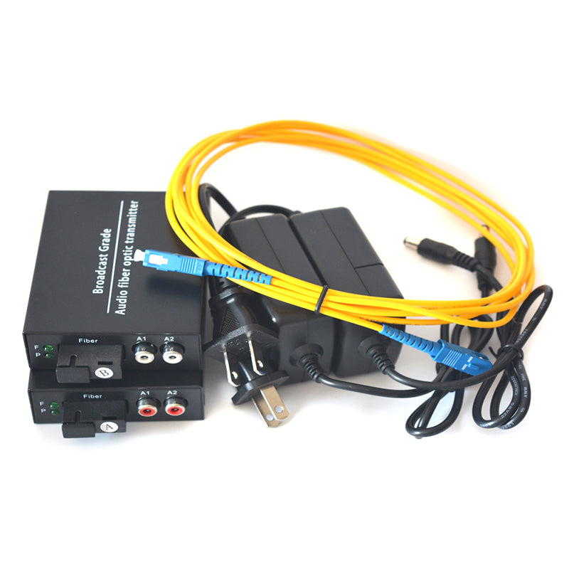 2 channel Audio over Fiber optic Converter, Fiber audio extender Singlmode 20Km Multimode 500m for Broadcasting Intercom System and More