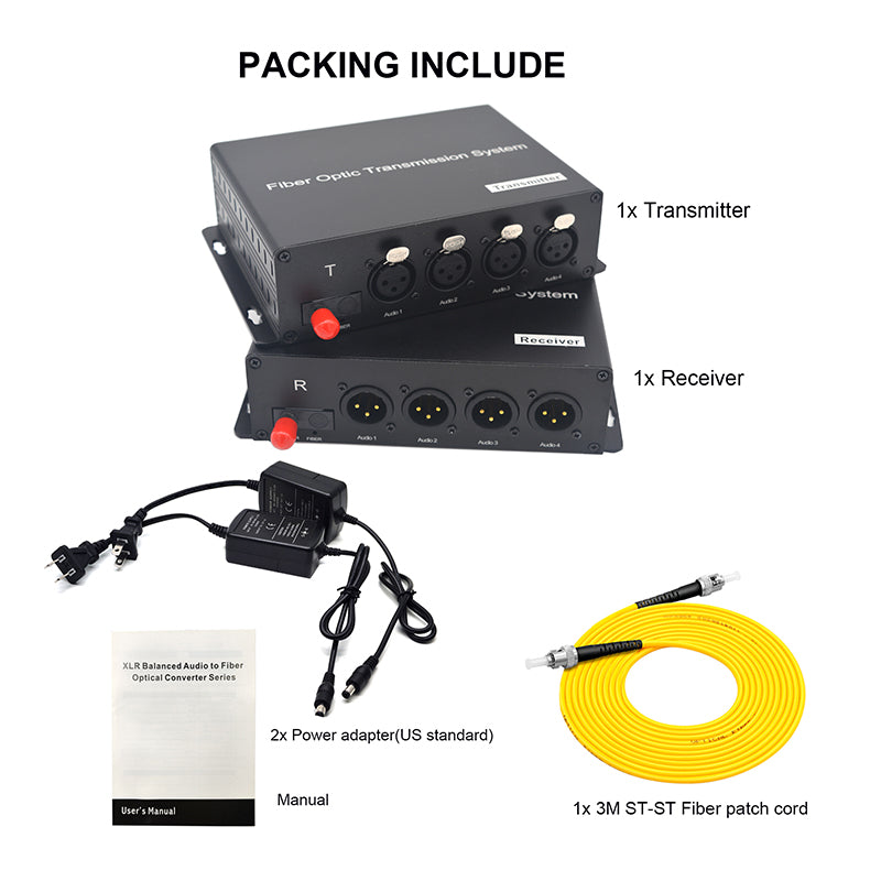 4 XLR Balanced Audio Over Fiber Optic Extender ST Singlemode Fiber up 20Km LC SFP Include Uncompressed No delay Professional grade Crystal Clear Sound