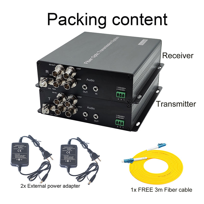 2 Port 3G-SDI Video Audio RS485 over Fiber Optic Converters A pair, LC optical module,Single mode single fiber up 20Km,Professional quality