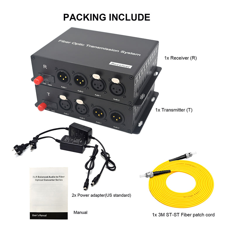 2 Bidirectional  XLR Balanced Audio Over Fiber Optic Extender Singlemode Fiber up 20Km LC SFP Include Uncompressed No delay Professional grade Crystal Clear Sound
