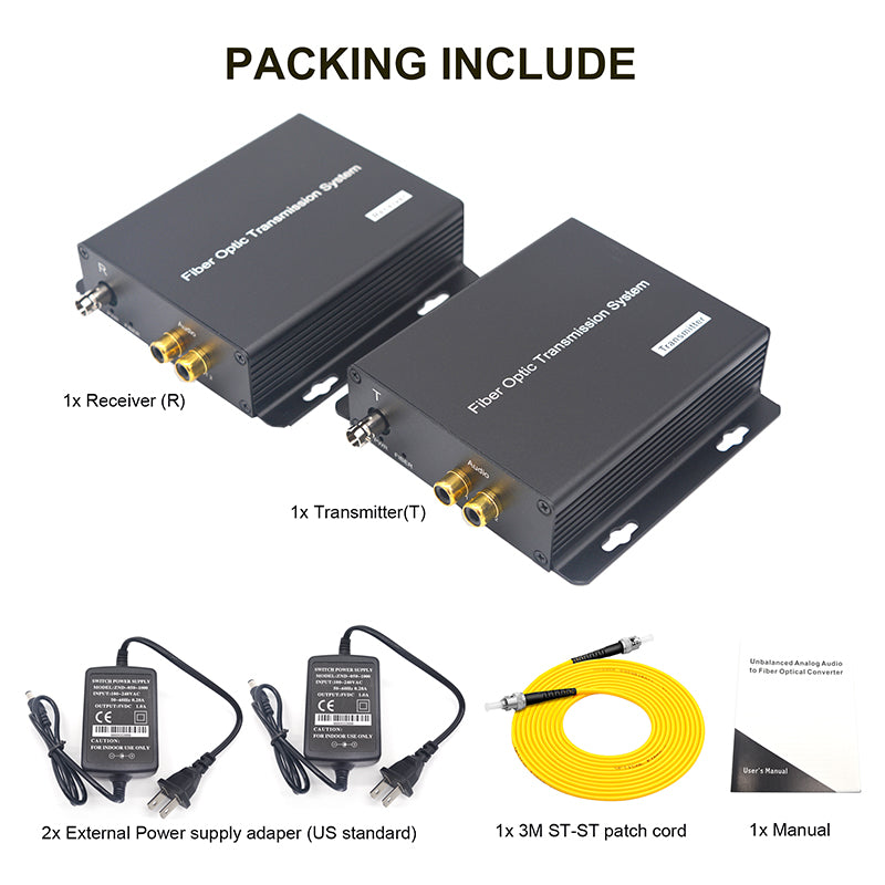 2 port Analog Audio Fiber Converters,Unbalanced RCA over fiber extender for Broadcast 1 pair