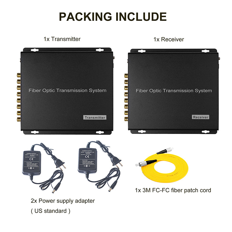 8 port BIDI RCA Audio Fiber Converters 8 in 8 out -Unbalanced RCA Analog Audio over fiber extender 1 pair