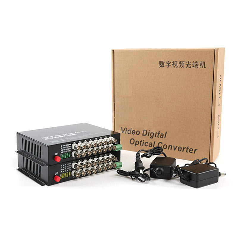 16 port Analog video fiber converters A set. PAL NTSC SECAM video over fiber extenders, FC Singlemode up 20Km for Video monitoring, Security Systems and more