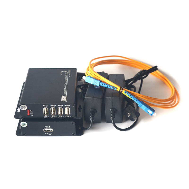 4 port USB2.0 over Fiber Extender, USB Fiber optical converters adapter splitter, Singlemode single fiber up 250m and Multimode up 250m, for U disk, Printer, Scanner A set