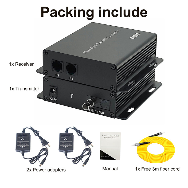 2 Port POTS Telephones Extender over Fiber - Uncompressed Professional Quality PCM Landline Phone Fiber Converter, ST optical transceiver, Singlemode 20Km Multimode 500M -A set Support Called id, Ring and Fax
