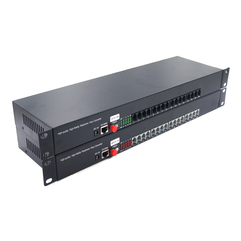 16 POTS Telephones and Ethernet over Fiber Extenders 1 Set - Phone Lines POTS Over Fiber Optic converter,Single Mode 20Km And Multimode 500m, Support Called Id, Ring And Fax