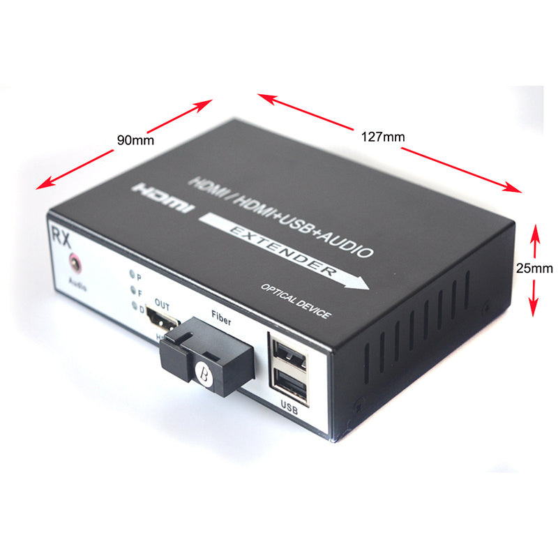 HDMI extender over fiber with KVM and stereo 3.5mm Audio, 1080P HDMI fiber converters, SC Singlemode 20Km and Multimode 500m A pair