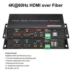 4K HDMI Over Fiber Converter LC with KVM USB and 3.5mm audio and RS232 RS485 Singlemode up 10Km Uncompressed 10G SFP Transceiver Included up 4K@ 60Hz A Pair