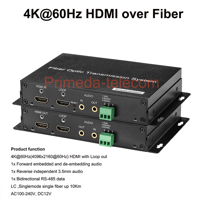 4K HDMI Over Fiber Converter LC with independent 3.5mm audio and RS232 485 Singlemode up 10Km Uncompressed 10G SFP Transceiver Included up 4K@60Hz High quality A Pair