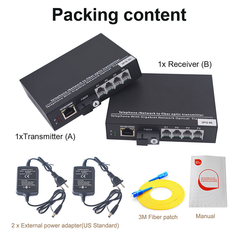 POTS RJ11 Telephone and Gigabit Ethernet over Fiber media converters - Pots Phone PCM Voice Over Fiber Optic,SC optical transceiver ,Singlemode 20Km Multimode 500m