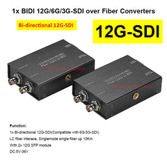 1 channel Bidirectional 12G/6G/3G/HD-SDI Video over Fiber Optic Converter Media Converter Singlemode single fiber up 10Km No delay Uncompressed Transmission ,with two 12G SFP optical module and hot shoe