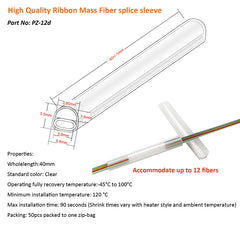 Preshrunk Ribbon Fiber optic fusion splice protection sleeve 40mm Clear 100pcs