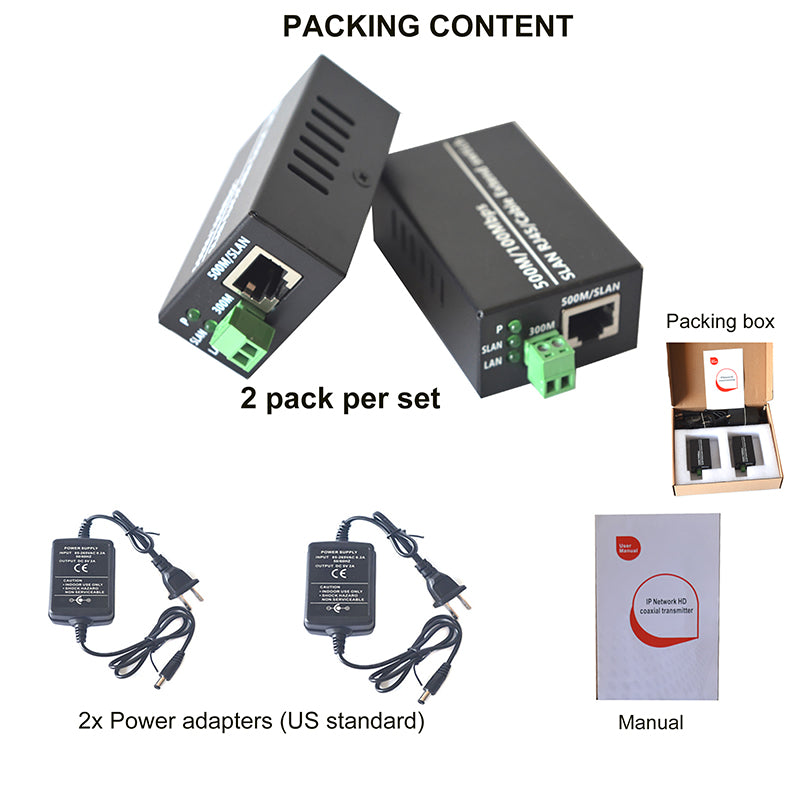 IP Ethernet over Twisted Pair Extenders up to 300M(1000FT),Ethernet Over RJ45 Cat5/6 Network Cable up to 500M (1650FT) for HD Network IP Cameras 2 Pack