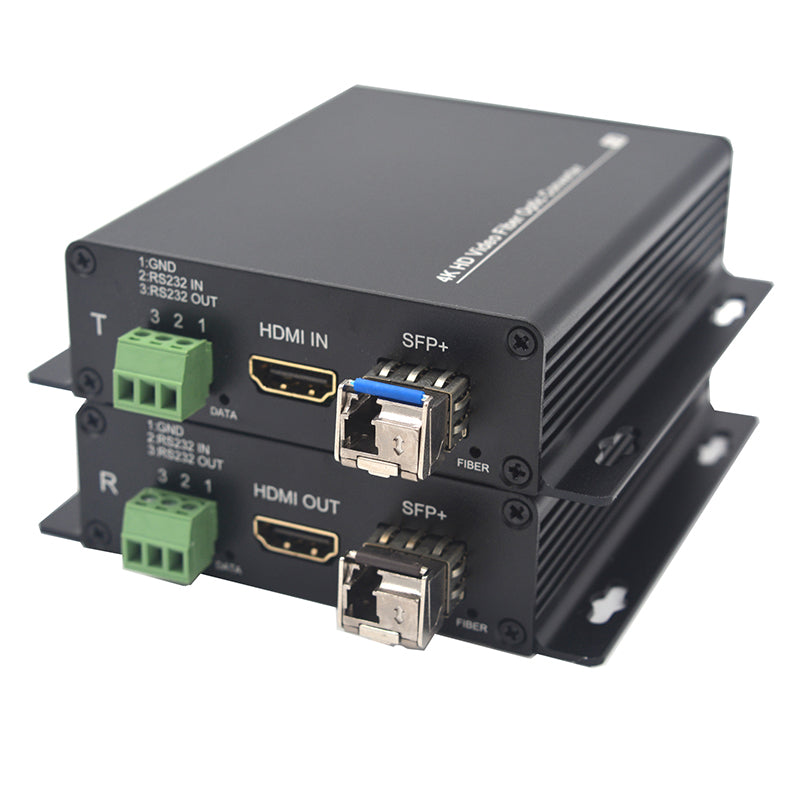 4K HDMI RS232 over Fiber Optic Converters,with Two 10G SFP transceiver,LC Singlemode Single Fiber up to 10Km, Multimode 500m- A Pair.