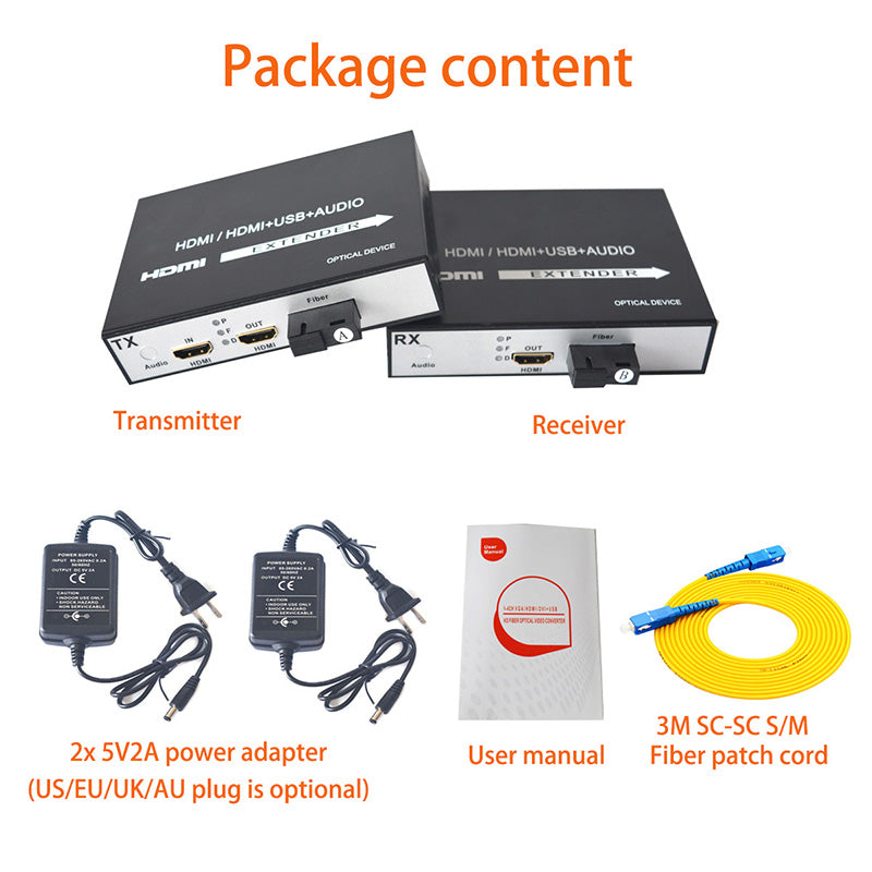 HDMI extenders over fiber with loop out A pair, 1080P HDMI fiber converters, SC Singlemode 20Km and Multimode 500m