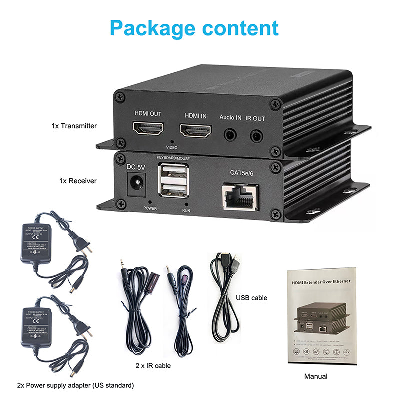 HDMI over Ethernet Converters with KVM 3.5mm Audio IR,HDMI over RJ45 Extenders Up to 656FT(200m) by Network Cable Cat5e Cat6 Cat7, Full HD 1080P -A Pair