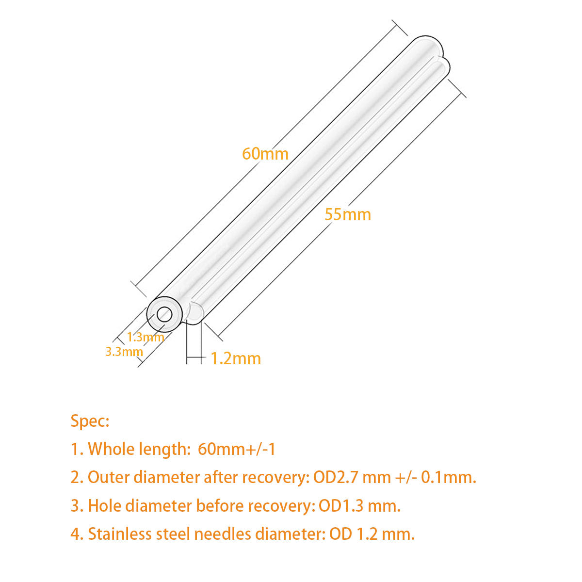 12 Color OD2.7 Fiber Optic Fusion Splice Protection Sleeves 60mm, 1200pcs (100pcs each color)