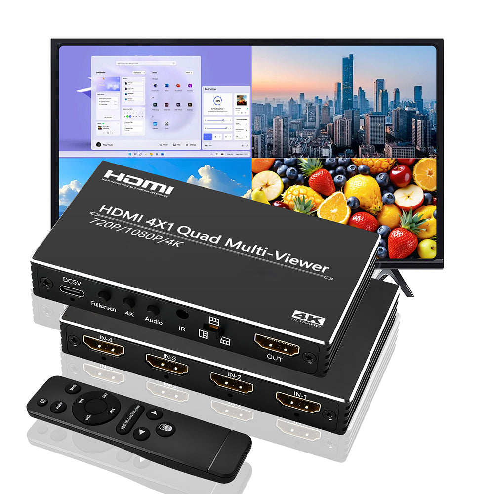 HDMI 4x1 Quad Multi-viewer Screen Divider/Switch | 1080P, 4K 30Hz Max | 5 Viewing Modes