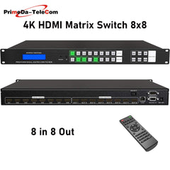 4K HDMI Matrix Switch 8x8 4K@30Hz Rack Mount Switcher Splitter with Backlit RS232 LAN Port & EDID, Support Web GUI, Built-in US ADI Chip (8 in 8 Out)