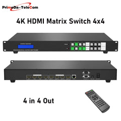 4K HDMI Matrix Switch 4X4, 4K 30Hz Rack Mount Switcher Splitter with Backlit RS232 LAN Port and EDID, Built-in US ADI Chip (4 in 4 Out)