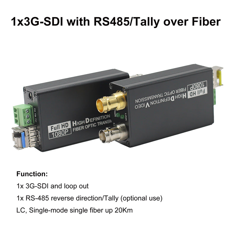 Extensores de fibra óptica 3G/HD-SDI con salida en bucle, adaptador de convertidores de fibra de vídeo Full HD sin comprimir, nivel de difusión monomodo 20 km