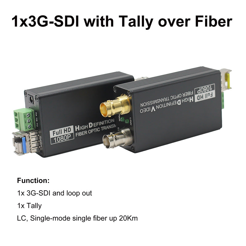 Extensores de fibra óptica 3G/HD-SDI con salida en bucle, adaptador de convertidores de fibra de vídeo Full HD sin comprimir, nivel de difusión monomodo 20 km