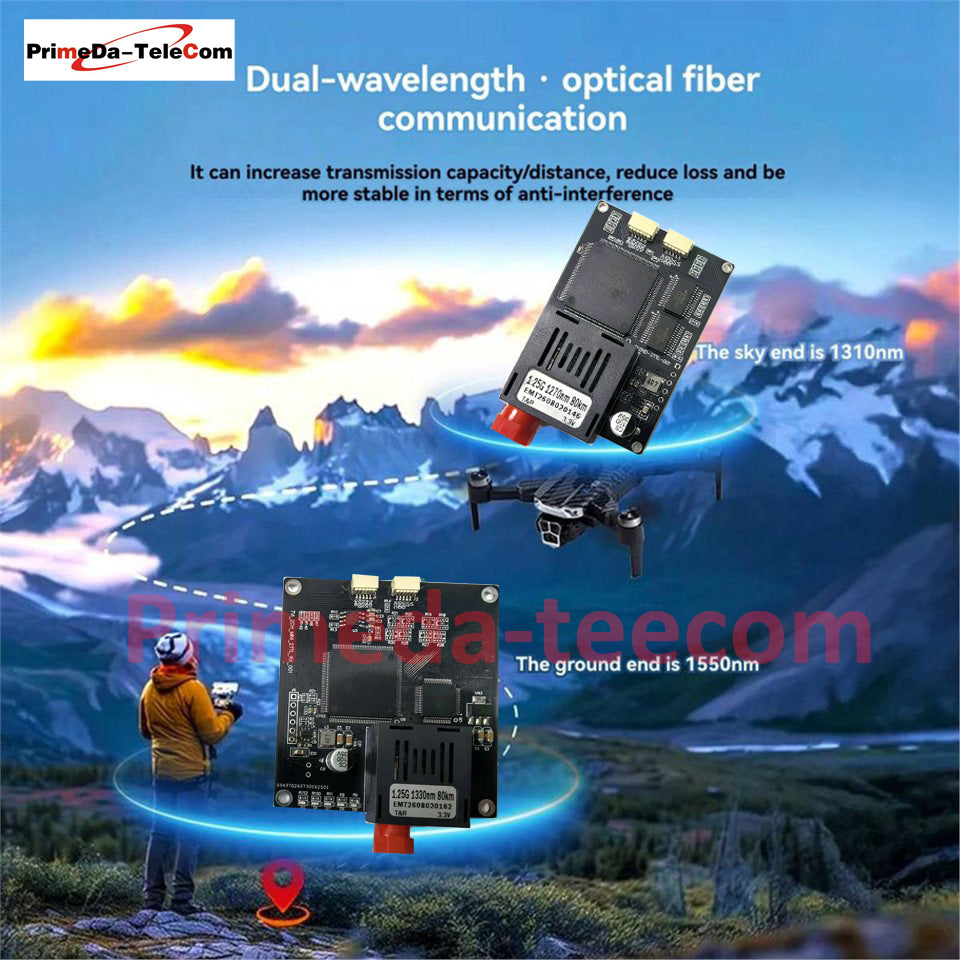 80Km 1080p HD Video over Fiber Optic Converter FPV Drone module UART TTL SBUS to Optic Controller FC/UPC SingleMode TX/RX 1270/1330nm