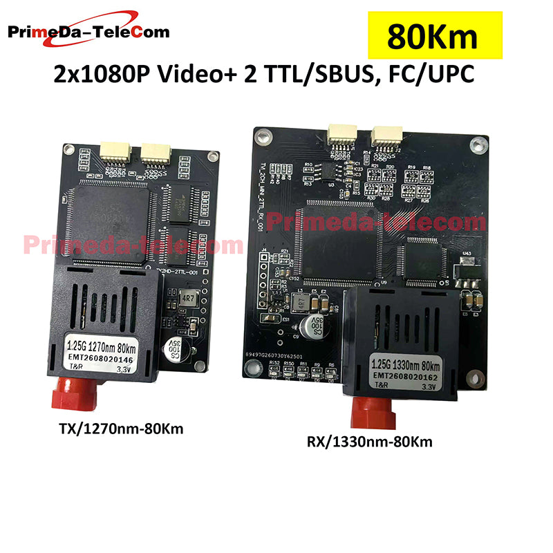 80Km 1080p HD Video over Fiber Optic Converter FPV Drone module UART TTL SBUS to Optic Controller FC/UPC SingleMode TX/RX 1270/1330nm