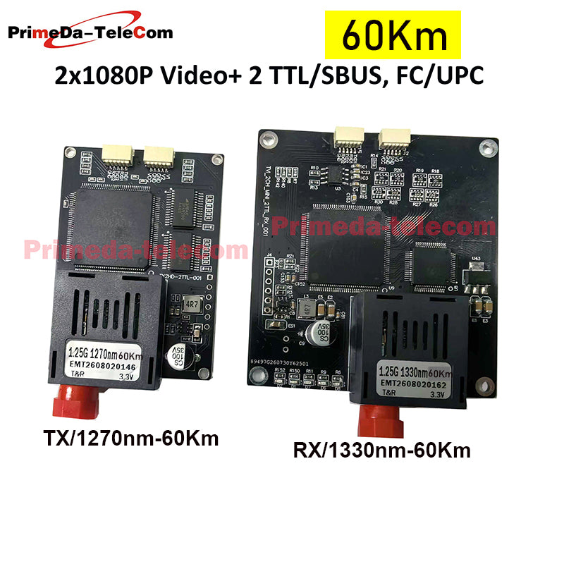 80Km 1080p HD Video over Fiber Optic Converter FPV Drone module UART TTL SBUS to Optic Controller FC/UPC SingleMode TX/RX 1270/1330nm
